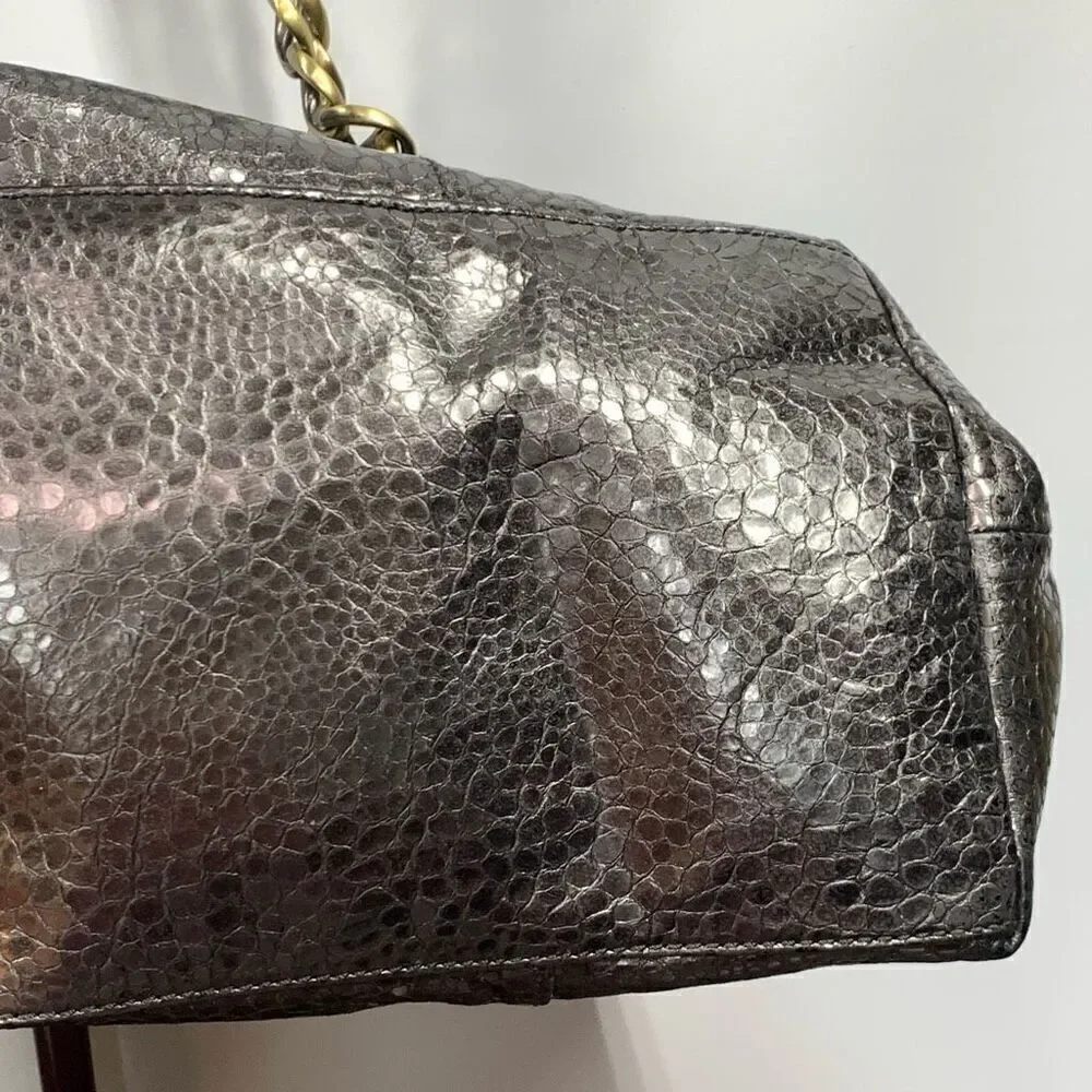 Cynthia Rowley Women's Metallic Snakeskin Pattern Gold Tone Hobo Bag Brown